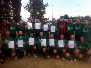 Con il messaggio "Ciao SIlvana", i giocatori dell'Eurocolle hanno voluto augurare una pronta guarigione alla moglie di mister Turini