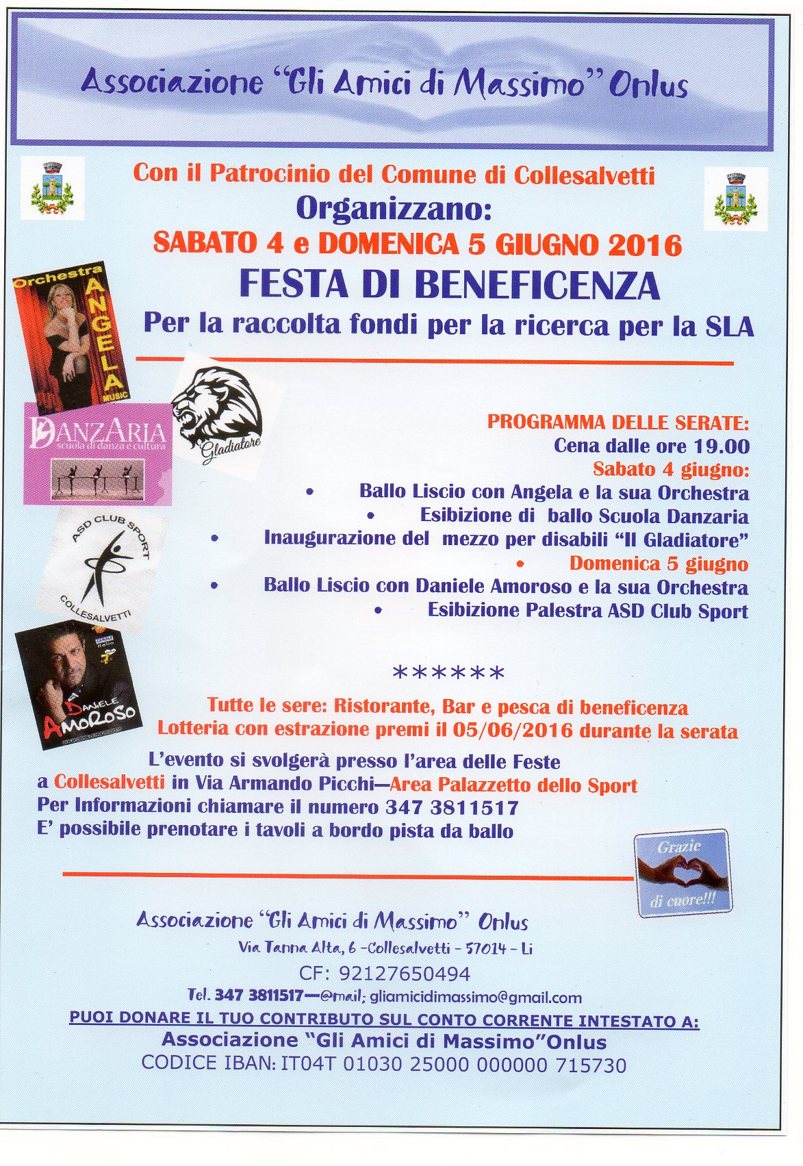 A COLLESALVETTI LA FESTA DI BENEFICENZA IN MEMORIA DI MASSIMO CECCONI PER RACCOGLIERE FONDI PER LA RICERCA SULLA SLA