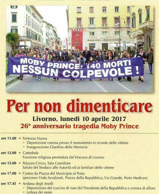 IL COMUNE COLLIGIANO ALLA CERIMONIA A LIVORNO PER IL 26° ANNIVERSARIO DALLA TRAGEDIA DEL MOBY PRINCE