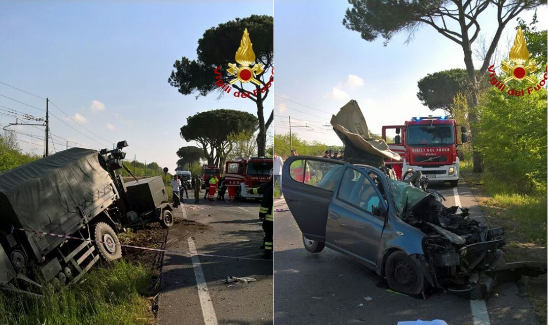 INCIDENTE SULL’AURELIA VICINO A CAMP DARBY: 1 MORTO E 1 FERITO. AUTOCARRO MILITARE RIBALTATO