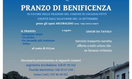 A COLLESALVETTI UN PRANZO DI BENEFICENZA PER I PAESI COLPITI DALL’ALLUVIONE
