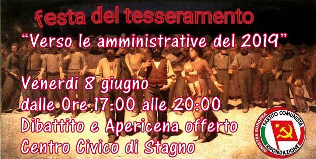 RIFONDAZIONE COMUNISTA VERSO LA “FESTA DEL TESSERAMENTO” CON GLI OCCHI ALLE COMUNALI 2019