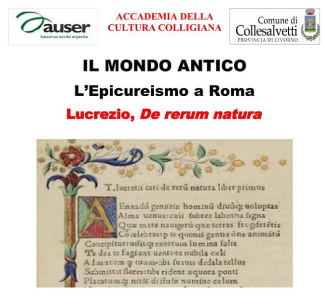 A COLLESALVETTI LA CONFERENZA “IL MONDO ANTICO – L’EPICUREISMO A ROMA…”