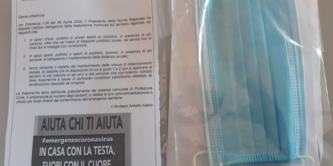 CORONAVIRUS: “RITIRATE LE 38.000 MASCHERINE ASSEGNATE DALLA REGIONE: IN CONSEGNA ENTRO IL 13 APRILE”