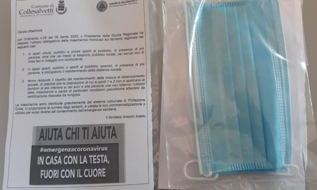 CORONAVIRUS: “RITIRATE LE 38.000 MASCHERINE ASSEGNATE DALLA REGIONE: IN CONSEGNA ENTRO IL 13 APRILE”