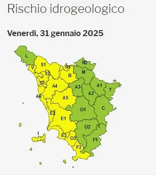 ALLERTA GIALLA FINO VENERDÌ 31 GENNAIO PER RISCHIO IDROGEOLOGICO E TEMPORALI FORTI