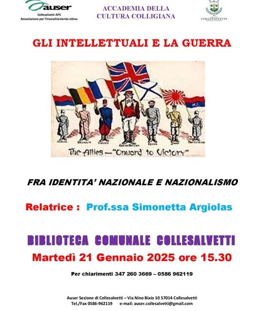 “GLI ITELLETTUALI E LA GUERRA”: NUOVA CONFERENZA ALLA BIBLIOTECA COMUNALE DI COLLESALVETTI